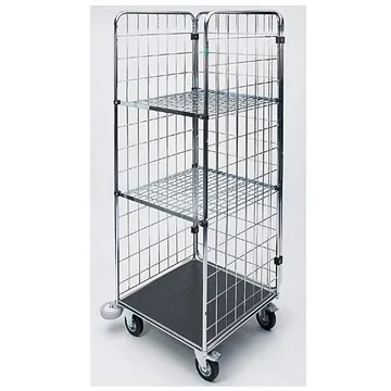 Rácsos szállító kocsi, krómozott, 3 rácsos fal, m x h x sz: 1640x790x750 mm.