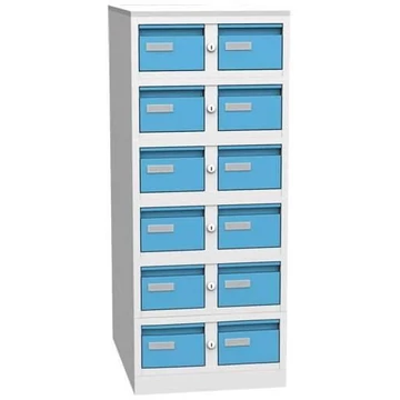 Iratszekrény A6 formátumhoz, 12 fiók, ma x sz x mé: 1250 x 438 x 600 mm, színes szürke RAL7035 / kék RAL5012