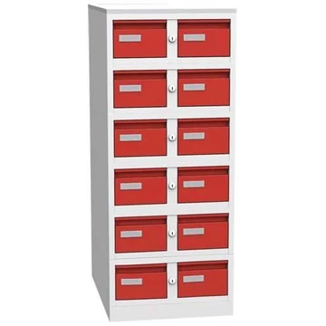 Iratszekrény A6 formátumhoz, 12 fiók, ma x sz x mé: 1250 x 438 x 600 mm, szín szürke RAL 7035 / piros RAL3000
