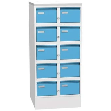 Iratszekrény A5 kartoték formátumhoz, 10 fiók, ma x sz x mé: 1250 x 560 x 600 mm, szín szürke RAL 7035 / kék RAL5012