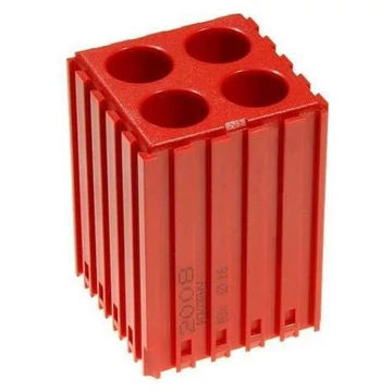 Műanyag doboz egyenes szárú szerszámokhoz - D16, modul 5x5, üregek 4 darab (16x45 mm), vörös színű.