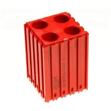 Műanyag doboz 16 mm átmérőjű zsinórok tárolására - 16 szemcsés, 5x5 modul, piros színű.