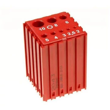 Műanyag doboz imbuszkulcsok tárolására, modul 5x5, piros szín.