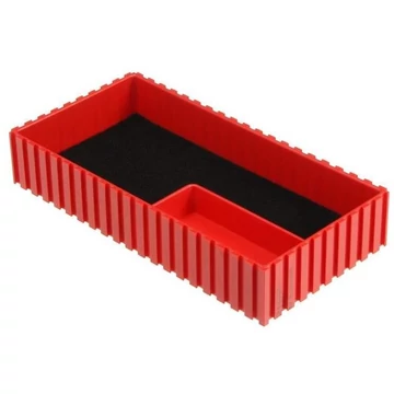 Műanyag tálca mérőeszközök tárolásához, 102x202x35 mm, modul 10x20, piros szín.