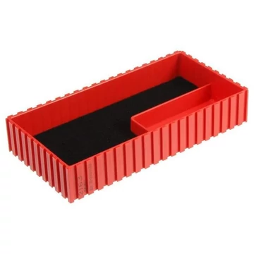 Műanyag tálca mérőeszközök tárolásához, 202x102x35 mm, modul 20x10, piros szín.