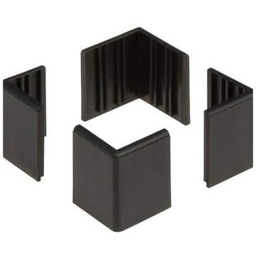 Műanyag sarkok a védőburkolathoz, fekete, csomagolásban. 4 darab, 5x5 modul, 55x35,5x4 mm méret.