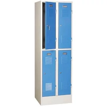 Hegesztett acélszekrény, vízszintesen osztva, 4 rekesz, szélesség 600 mm, ajtó színe kék RAL5012