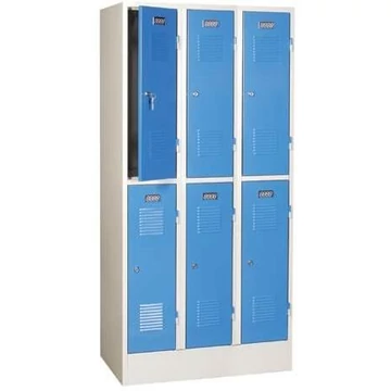 Hegesztett acélszekrény, vízszintesen osztva, 6 rekesz, szélesség 900 mm, az ajtó színe kék RAL5012