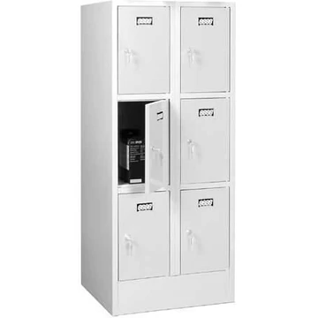 Hegesztett acélszekrény, vízszintesen osztva, 6 rekesz, szélesség 600 mm, az ajtó színe szürke RAL7035