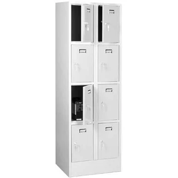 Hegesztett acélszekrény, vízszintesen osztva, 8 rekesz, szélesség 600 mm, ajtó színe szürke RAL7035