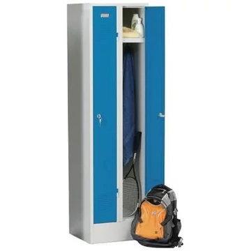 Helytakarékos szekrény lábazattal, 2 x 250 mm, ajtó színe kék RAL5012