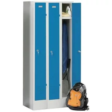 Helytakarékos szekrény lábazattal, 3 x 250 mm, ajtó színe kék RAL5012