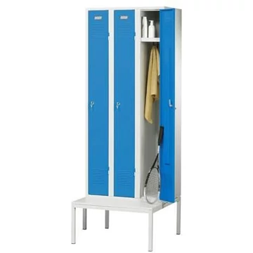 Helytakarékos ruhatár paddal, 3 x 250 mm, ajtó színe kék RAL5012