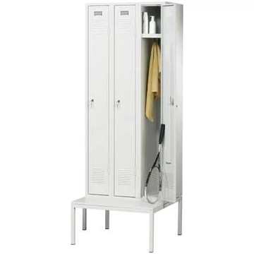 Helytakarékos ruhatár paddal, 3 x 250 mm, az ajtó színe szürke RAL7035