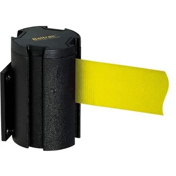 Övkorlát egy Falra szerelhető L kazettában, szalaghossz 3,7 m, mágneses, fekete / öv színe sárga