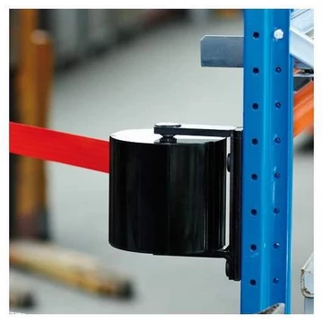 Övkorlát falra szerelhető XXXL kazettában, szalaghossz 22 m, mágneses, fekete / öv színe piros