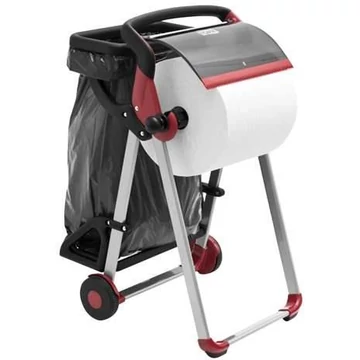 TORK tisztító papíradagoló szemetes zsáktartóval, mobil, piros-fekete színű