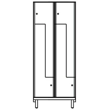 HPL szekrény nedves helyiségekhez, „Z”, 2 x 400 mm, 4 láb, hengerzár, ajtó színe fehér RAL9010.