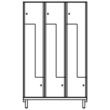 HPL szekrény nedves helyiségekhez, „Z”, 3 x 400 mm, 4 láb, hengerzár, ajtó színe fehér RAL9010.