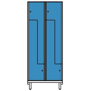 HPL szekrény nedves helyiségekhez, „Z”, 2 x 400 mm, 4 láb, hengerzár, ajtó színe kék RAL5015.