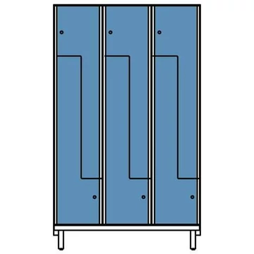 A ruhatár HPL-ből nedves területekre, „Z”, 3 x 400 mm, 4 láb, hengerzár, ajtó színe kék RAL5015.