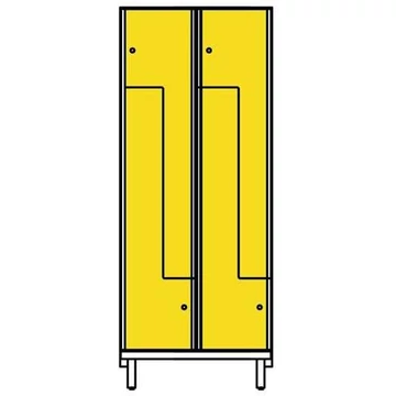 HPL szekrény nedves helyiségekhez 'Z', 2 x 400 mm, 4 láb, hengerzár, ajtó színe sárga RAL1023