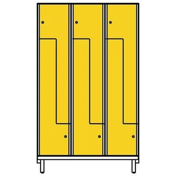 HPL szekrény nedves helyiségekhez 'Z', 3 x 400 mm, 4 láb, hengerzár, ajtó színe sárga RAL1023