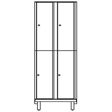 Öltözőszekrény HPL dekorlemezből nedves helyiségekbe, osztott, 2x2 rekesszel, szélessége 800 mm, 4 láb, hengerzár, fehér szín.