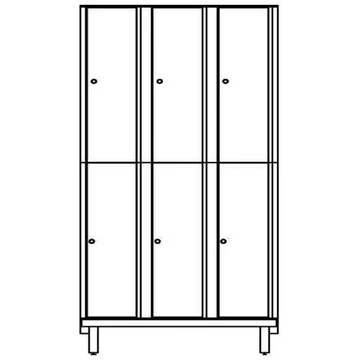 Öltözőszekrény HPL dekorlemezből nedves helyiségekbe, osztott, 3x2 rekesszel, szélessége 1200 mm, 4 láb, hengerzár, fehér szín.