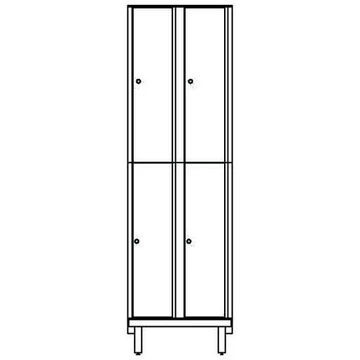 Öltözőszekrény HPL dekorlemezből nedves helyiségekbe, osztott, 2x2 rekesszel, szélessége 600 mm, 4 láb, hengerzár, fehér szín.