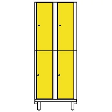 Öltözőszekrény HPL dekorlemezből nedves helyiségekbe, osztott, 2x2 rekeszes, szélesség 800 mm, 4 láb, hengerzár, sárga szín