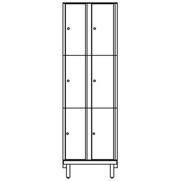 Ruhatároló szekrény HPL-ből nedves területekre, osztva, 2x3 rekesz, szélesség 600 mm, 4 láb, esztergacsavar, fehér színű.