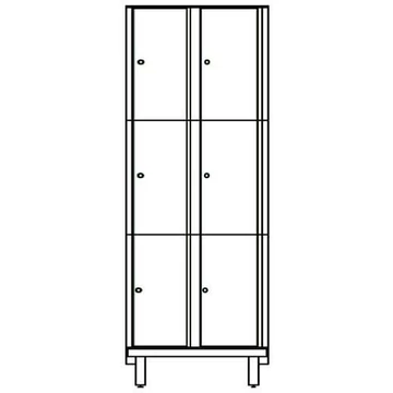 Ruhatároló szekrény HPL-ből nedves területekre, osztott, 2x3 rekeszekkel, szélesség 800 mm, 4 láb, esztergacsavar, fehér színű.