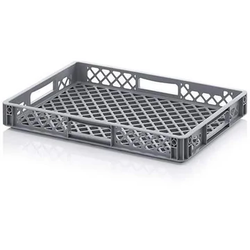 Perforált falú Euro doboz, szürke, 600 x 400 x 75 mm
