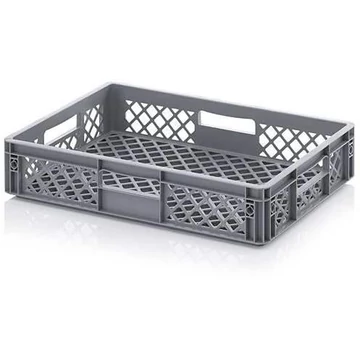 Perforált falú Euro doboz, szürke, 600 x 400 x 120 mm