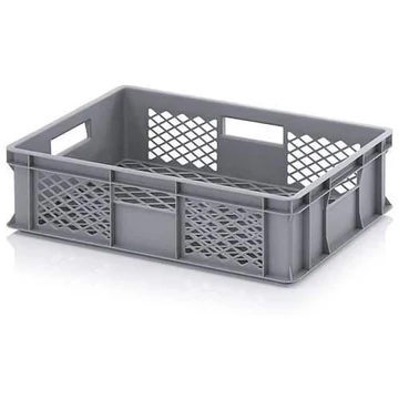 Perforált falú Euro doboz, szürke, 600 x 400 x 150 mm