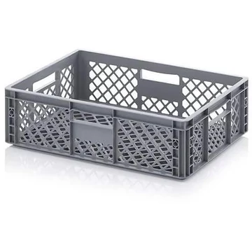 Perforált falú Euro doboz, szürke, 600 x 400 x 170 mm