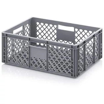 Perforált falú Euro doboz, szürke, 600 x 400 x 220 mm