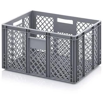 Perforált falú Euro doboz, szürke, 600 x 400 x 320 mm