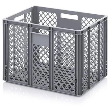 Perforált falú Euro doboz, szürke, 600 x 400 x 420 mm