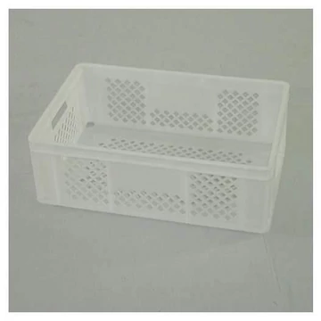 Euro200 rakatolható tároló, 600 x 400 x 200 mm, perforált falak, fehér színű.