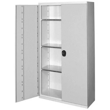 Műhelyszekrény, ma x sz x mé: 1950 x 1044 x 405 mm, szárnyas ajtók, 3 x polc 100 kg, színe világosszürke RAL7035