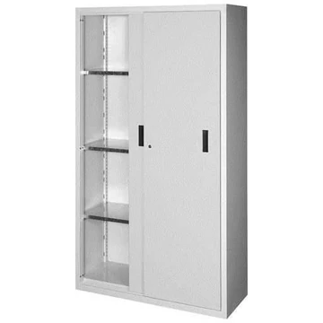 Műhelyszekrény, ma x sz x mé: 1950 x 1044 x 405 mm, tolóajtók, 3 x polc 100 kg, színe világosszürke RAL7035