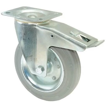 Beálló szállítógörgő fékkel, szürke gumi, átm. 80 mm, teherbírás 50 kg