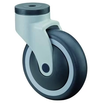 Beálló készülékgörgő, műanyag villa, átm. 125 mm, csavarlyukkal, teherbírása 120 kg