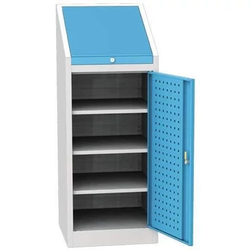 Műhelyszekrény, könnyű, alacsony felépítésű, ma x sz x mé: 1300 x 500 x 500 mm, 3 polc, világosszürke RAL7035 / kék RAL5012