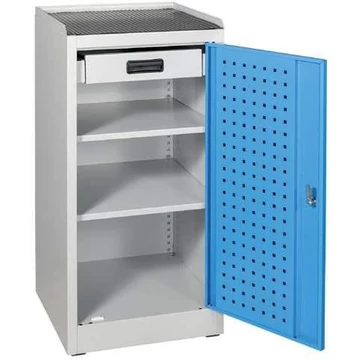 Műhelyszekrény, könnyű, alacsony felépítésű, ma x sz x mé: 1030 x 500 x 500 mm, 1 fiók, 2 polc, világosszürke RAL7035 / kék RAL5012