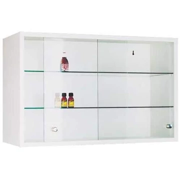 Acél fali szekrény, üveg tolóajtókkal, szélesség x magasság x mélység: 800 x 500 x 250 mm, színe fehér RAL9010