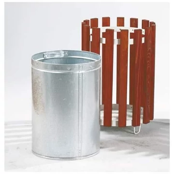 Hulladékgyűjtő fa lécekkel, kerek alakú, térfogata 45 l, magassága 590 mm