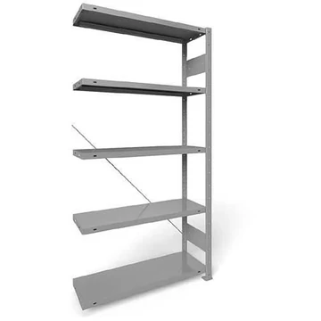 Dugaszolható állvány CLIP, mag.: 2000 mm, 5 polc 1000 x 300 mm, teherbírás 100 kg, világosszürke RAL7035, toldalék állvány